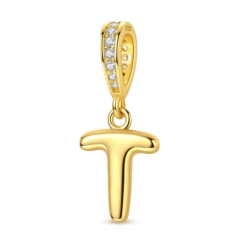 Golden Series Funkelnder Elefanten-Anhänger aus 925er-Sterlingsilber und 26 englische Alphabet-Anhänger, passend für Armbänder, exquisites Geschenk