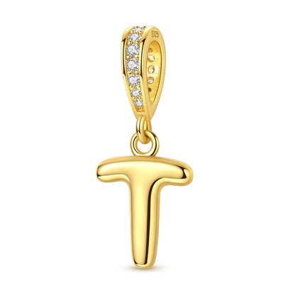 Golden Series Funkelnder Elefanten-Anhänger aus 925er-Sterlingsilber und 26 englische Alphabet-Anhänger, passend für Armbänder, exquisites Geschenk