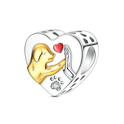 Bezaubernde herzförmige Perlen aus 925er-Sterlingsilber, Familie, Liebe, Tier, Fußabdruck, Charm-Armband, Halskette, passend für Frauen, DIY-Urlaubsgeschenke