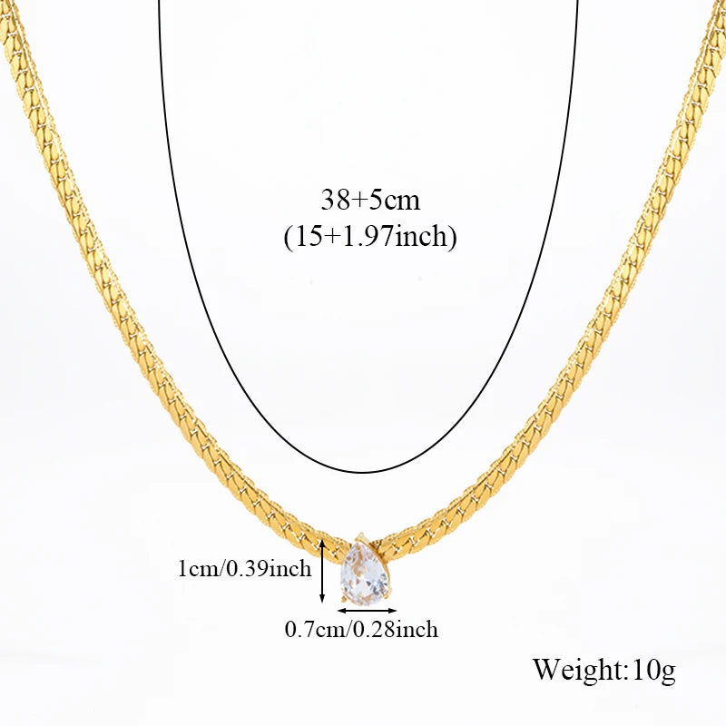 EILIECK 316L Edelstahl Metall Goldene Kette Teardrop Bling Zirkonia Halskette 18K PVD Überzogene Wasserdicht Mode Schmuck Frauen