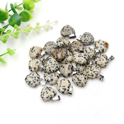12 Stück Naturstein Quarz Rosenkristall Türkis Opal Herz Anhänger 16mm DIY Schmuckherstellung Halskette Zubehör Charms Handwerk