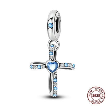 Teufelsaugen-Charm aus 925er Silber, Original-Hand der Fatima, blauer Zirkon, Kreuz, blaue Augen, passend für Armbänder, DIY-Herstellung von Schmuck, Geschenk