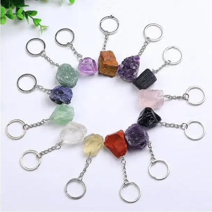 20 stücke Natürliche Raue Rohstein Kristall Quarz Schlüsselbund Frauen Männer Handtasche Hangle Auto Schlüssel Halter Raw Mineral Stein Schlüsselring schmuck
