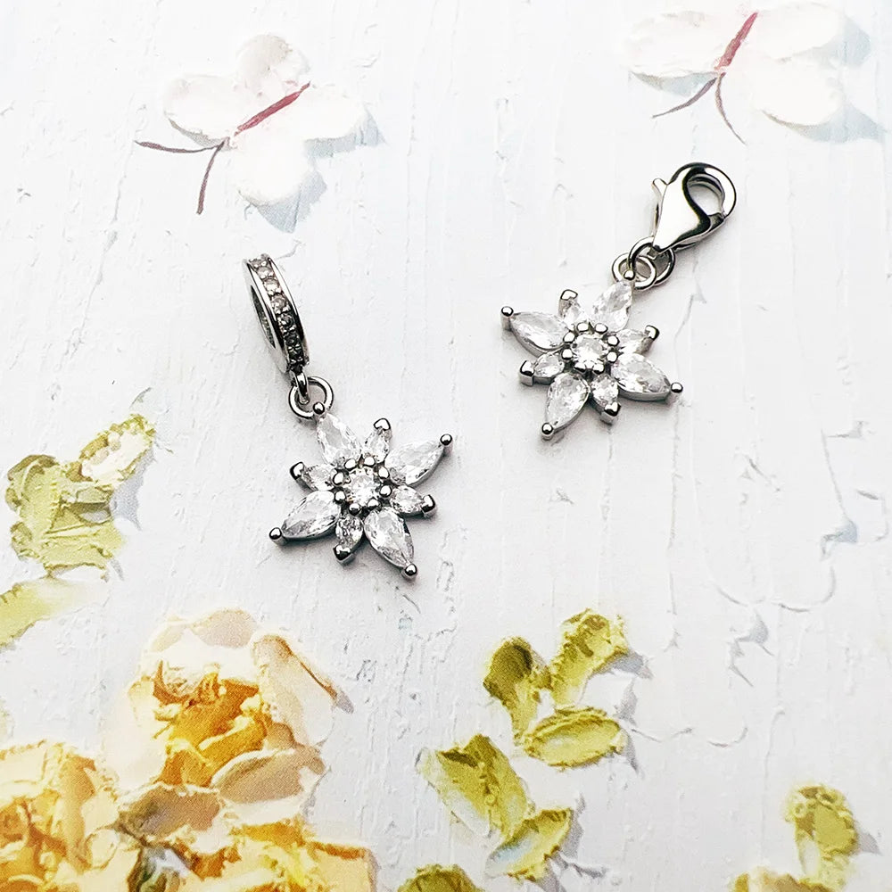 Charm-Anhänger, feminine Blume, Modeschmuck für Damen, Winter, 925er Sterlingsilber, neues romantisches Geschenk