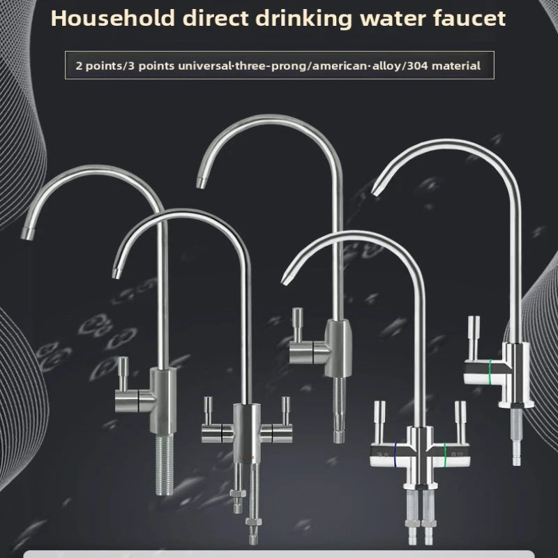 Wasserhahn aus Edelstahl 304, 1/4 Zoll Küchenarmatur, großes, gebogenes, gerades Trinkwasserhahn-Zubehör.