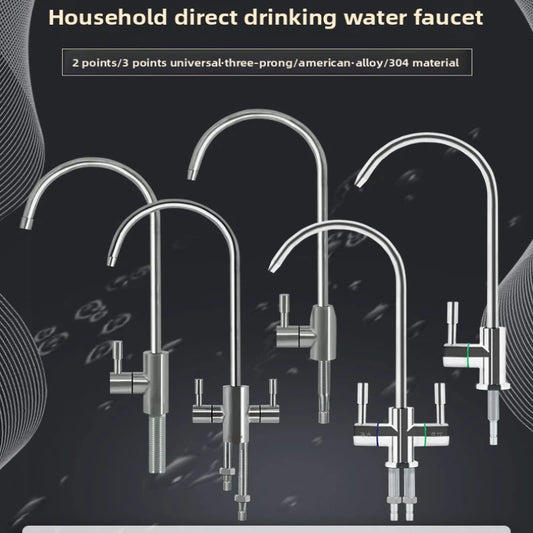 Wasserhahn aus Edelstahl 304, 1/4 Zoll Küchenarmatur, großes, gebogenes, gerades Trinkwasserhahn-Zubehör.