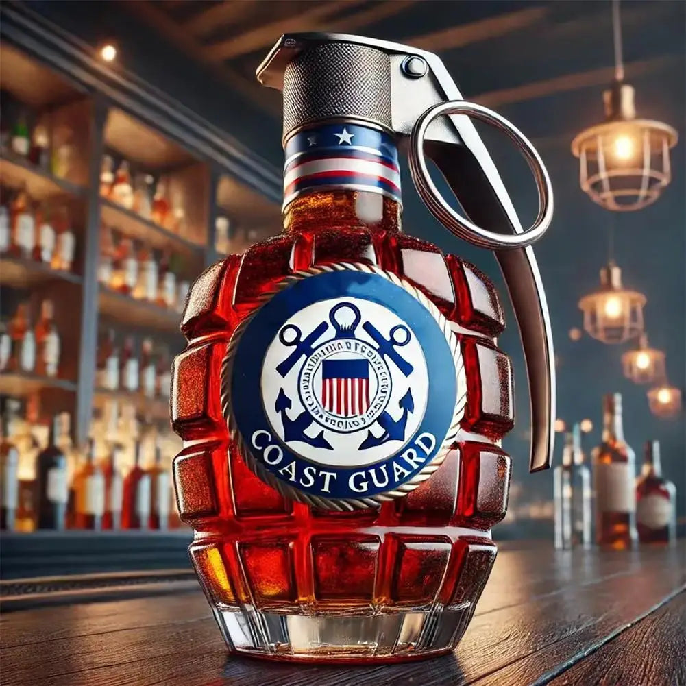 Militärische Hand-Whisky-Flasche mit gravierter Granate, Whiskyglas für Bar, Büro, Wein, Cocktail-Flasche, Statue, Veteran-Gedenk
