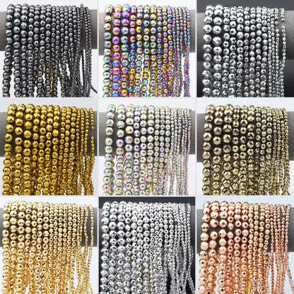 15'' Mehrfarbiger facettierter runder Hämatit-Naturstein 2/3/4/6/8/10 mm lose Perlen für DIY-Schmuckherstellung, Armband, Halskette, Earri