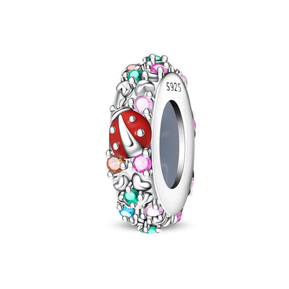 Bunter Schmetterlingsanhänger aus 925er-Sterlingsilber mit Blumen, Perlen, Käfer und Marienkäfer, passend für Armbänder, exquisite Anhänger-Geschenke
