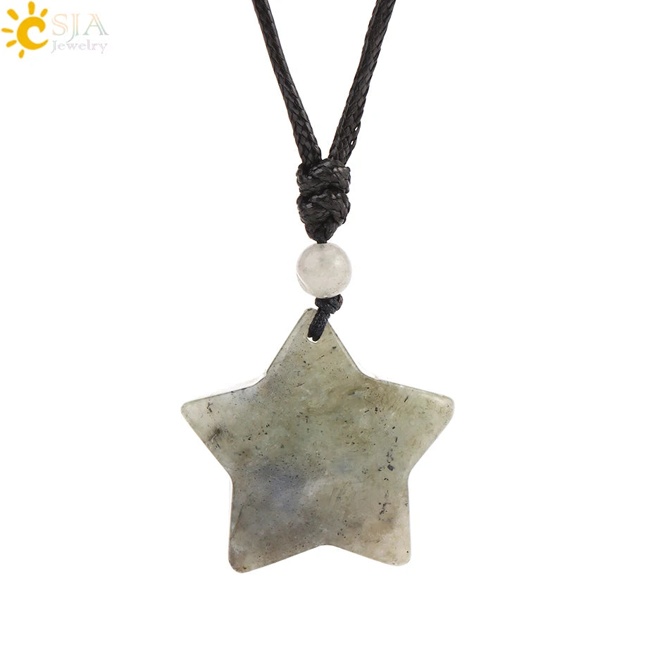 Heilende Stern Kristall Halskette Naturstein Anhänger Tigerauge Amethyst Rosenquarz Schwarz Obsidian Halsketten für Männer Frauen H301