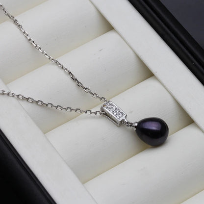 Echter natürlicher schwarzer Süßwasserperlen-Anhänger für Damen, 925er Sterlingsilber, Perlenkette, Mutter, Ehefrau, Geburtstagsgeschenk