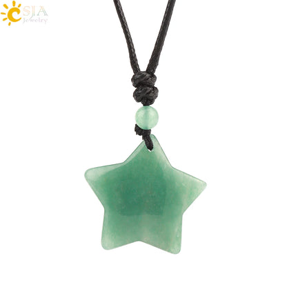 Heilende Stern Kristall Halskette Naturstein Anhänger Tigerauge Amethyst Rosenquarz Schwarz Obsidian Halsketten für Männer Frauen H301