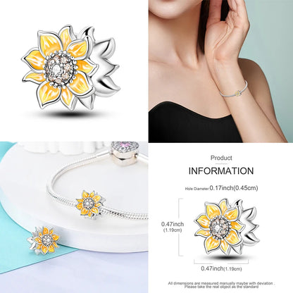 Neu im 925er-Sterlingsilber, goldene Sonnenblume, glückliche Sterne, passend für Original-Armbänder, Halsketten, Sonne, Mond, Diamant-Charm, Schmuck zum Selbermachen