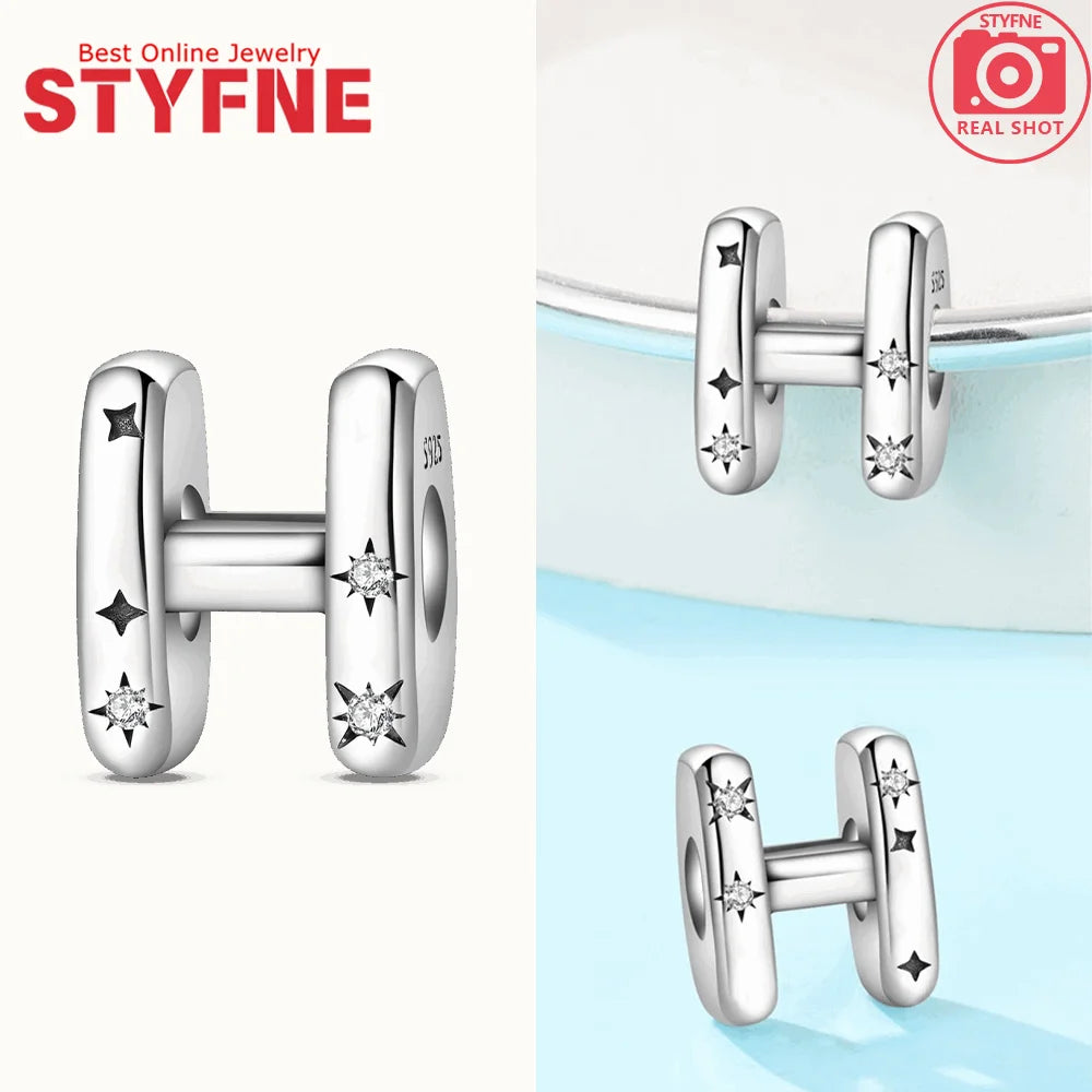 Charms aus 925er Silber, Buchstaben-Serie, Sternenlicht-Buchstaben, glänzende Zirkon-Perlen, passend für Armbänder, Zubehör, Schmuckherstellung, edler Schmuck, Geschenk