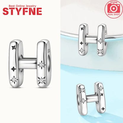 Charms aus 925er Silber, Buchstaben-Serie, Sternenlicht-Buchstaben, glänzende Zirkon-Perlen, passend für Armbänder, Zubehör, Schmuckherstellung, edler Schmuck, Geschenk
