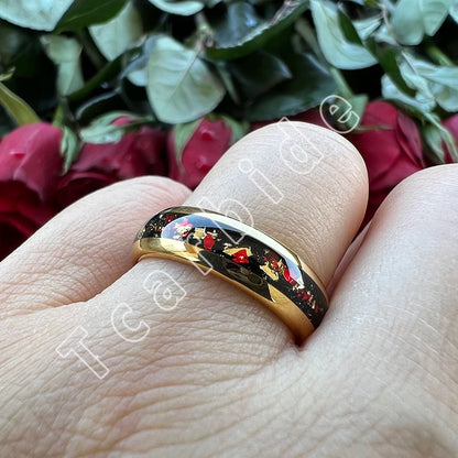 Dropshipping 6mm 8mm 18k Gold Farbe Kuppel Ehering Schöner Wolframkarbid Ring mit roter und Goldfolieninlage Comfort Fit