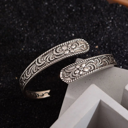 Neue Ankunft Vintage Carving Blume Thai Silber Damen Armreif Promotion Schmuck Für Weihnachtsgeschenke Nie Verblassen