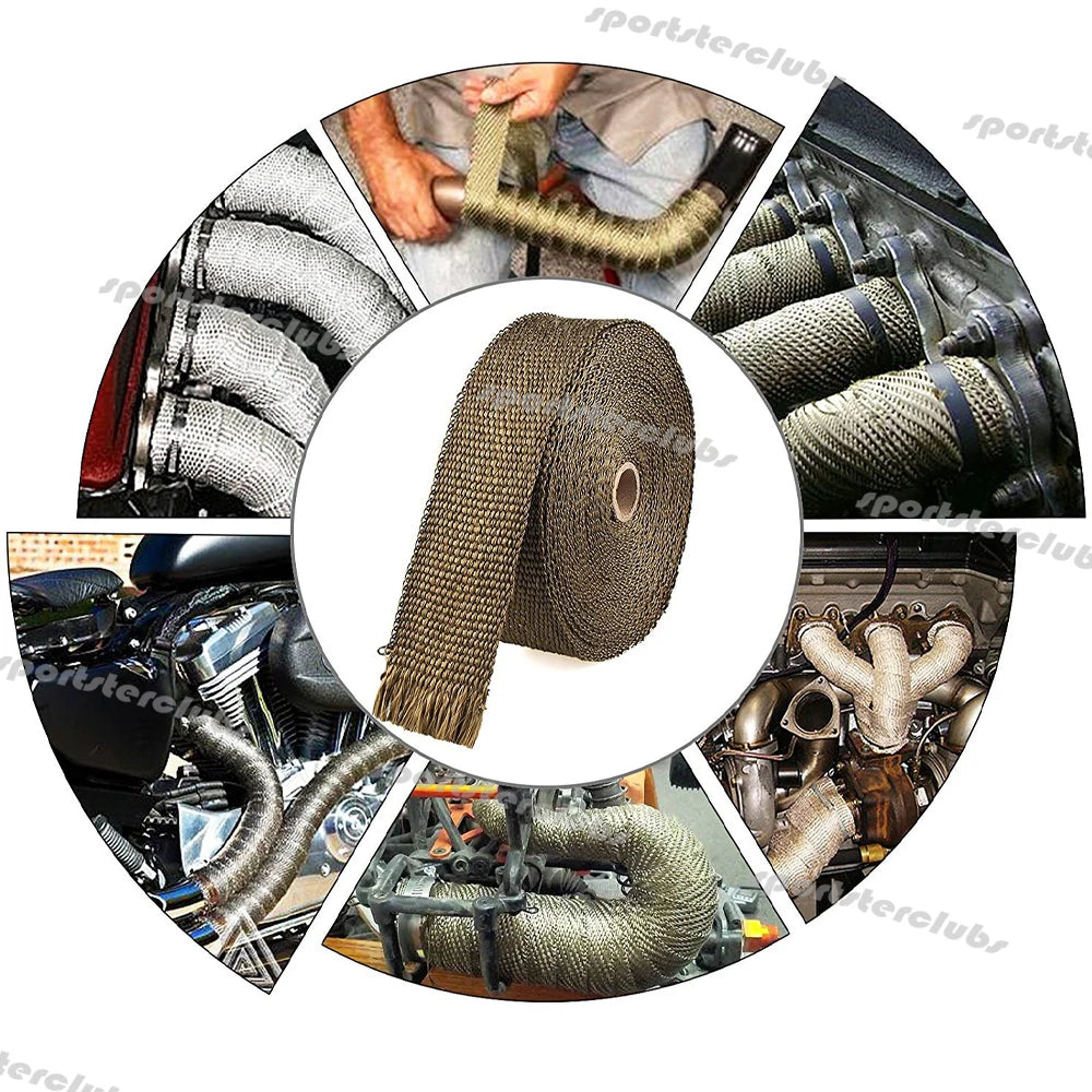 5M/10M/15M Titan Schwarz Fiberglas Thermische Auspuff Header Rohr Wärme Wrap Turbo Rohr verteiler Wärmedämmung Band Rolle 50mm