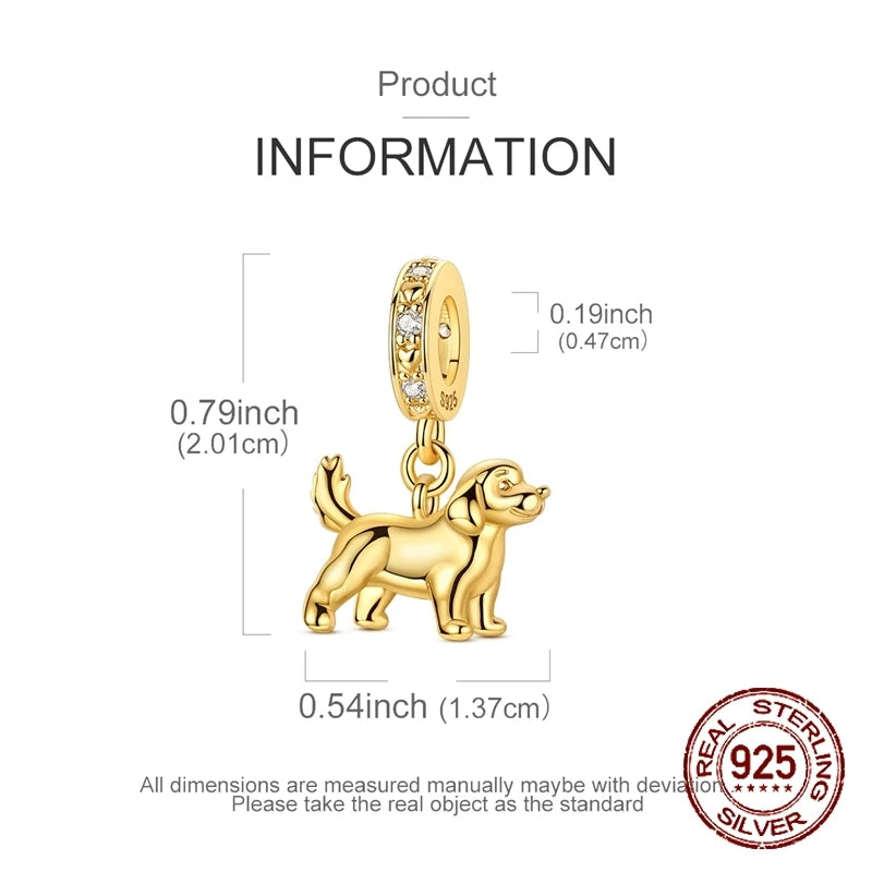 Heißer Verkauf Dackel Charms 925 Sterling Silber Golden Retriever Welpe Baumeln Anhänger Fit Armreif Armband Halskette DIY Schmuck