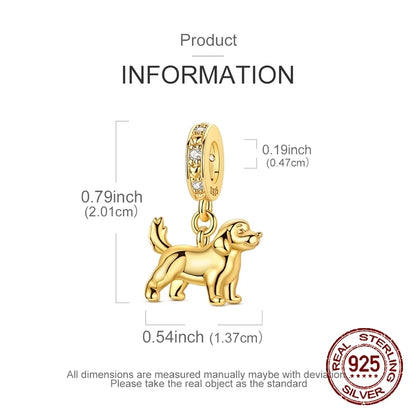 Heißer Verkauf Dackel Charms 925 Sterling Silber Golden Retriever Welpe Baumeln Anhänger Fit Armreif Armband Halskette DIY Schmuck