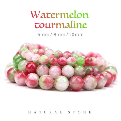 Natursteinperlen Wassermelone Turmalin Jade Lose Distanzperlen für Schmuckherstellung DIY Halskette Armband Handgefertigte Accessoires