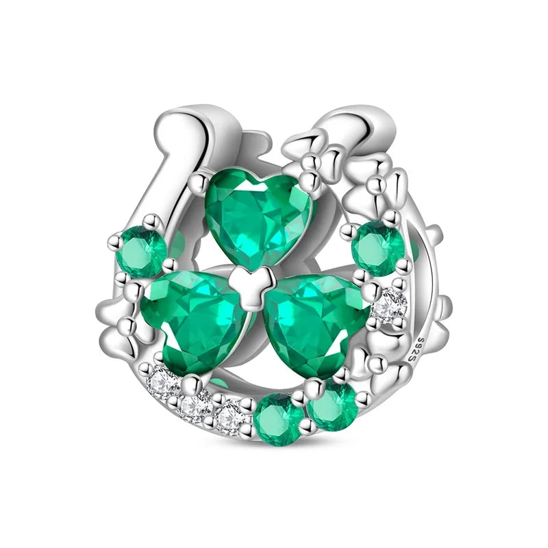 Glücksbringer aus 925er-Sterlingsilber mit vierblättrigem Kleeblatt, Hufeisenkrabbe, Marienkäfer-Zahlen-Charm, passend für DIY-Armbänder, Halsketten, Gesundheit, Glücksgeschenke