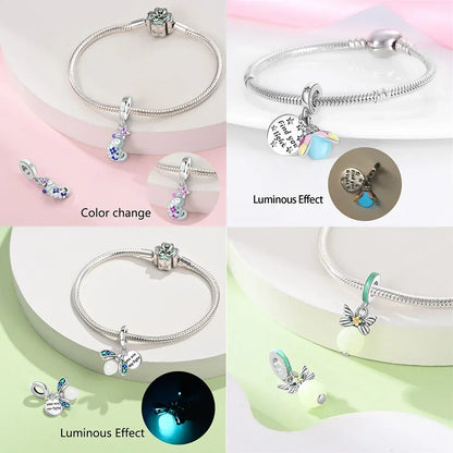 Charms aus 925er-Sterlingsilber, Chamäleon, leuchtende Glühwürmchen-Schmetterlings-Charms, Perlen, passend für 925 Original-Armbänder, feine DIY-Schmuckherstellung
