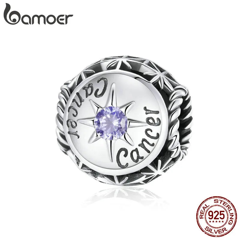 BAMOER Sternzeichen-Charm-Perlen aus 925er-Sterlingsilber, passend für Charm-Armbänder, 12 Sternbilder, Zirkonia-Charm SCC1725