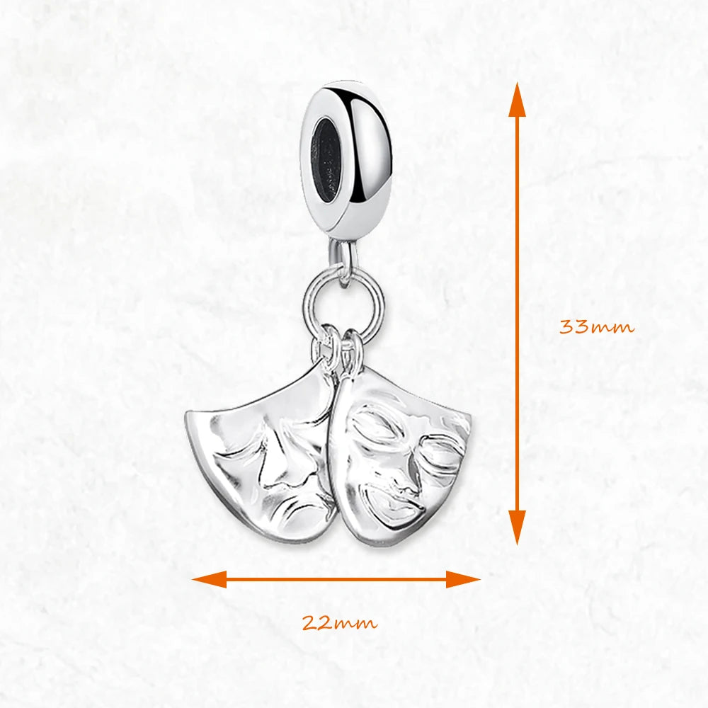 Theatermasken-Charms-Anhänger, Frühling, brandneuer europäischer Stil, 925er Sterlingsilber, Vintage-Modeschmuck, Club für Damen und Herren