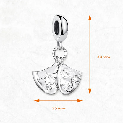 Theatermasken-Charms-Anhänger, Frühling, brandneuer europäischer Stil, 925er Sterlingsilber, Vintage-Modeschmuck, Club für Damen und Herren
