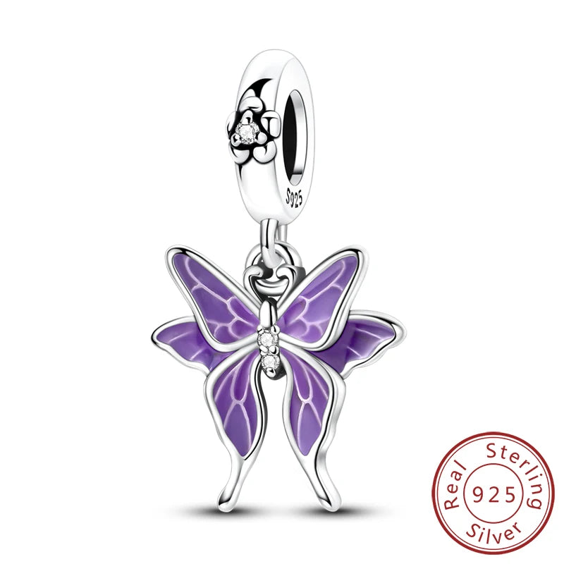 Frühling Charms Perlen Anhänger 925 Sterling Silber Blume Schmetterling Libelle Pilz Charms Fit Armband Frau Mann DIY Schmuck