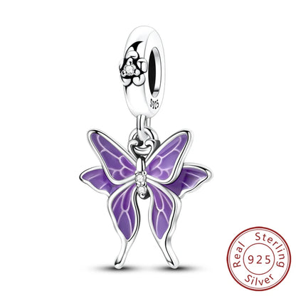 Frühling Charms Perlen Anhänger 925 Sterling Silber Blume Schmetterling Libelle Pilz Charms Fit Armband Frau Mann DIY Schmuck