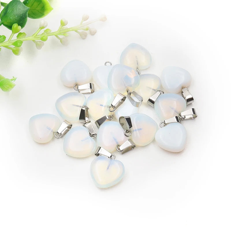 12 Stück Naturstein Quarz Rosenkristall Türkis Opal Herz Anhänger 16mm DIY Schmuckherstellung Halskette Zubehör Charms Handwerk