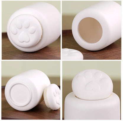Ceramic Pet Urn with Paw Print - Sealed Memorial Keepsake for Dog and Cat Ashes, Moisture-Resistant Urn Container with Eternal Tribute Design