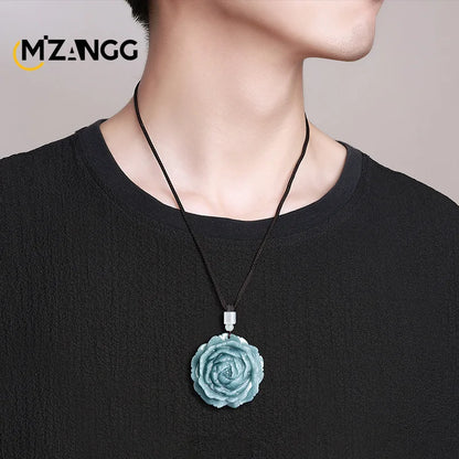 Natürliche EINE Waren Jadeit Blau Wasser Pfingstrose Anhänger Blumen Reiche Mode Luxus Charme Frauen Jade Halskette Schmuck Urlaub Geschenk