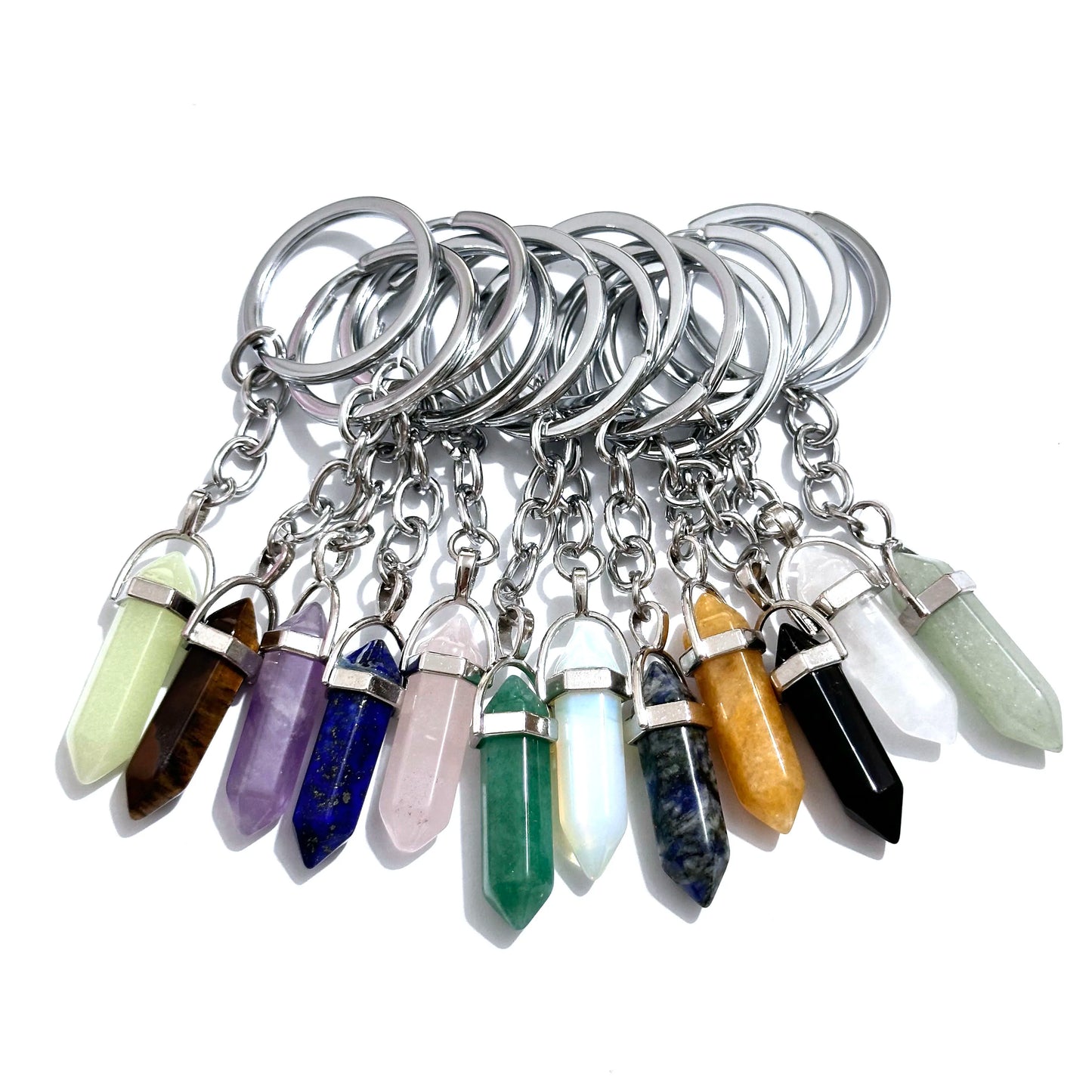 20 stücke Natürliche Stein Kristall Quarz Schlüsselbund Frauen Männer Handtasche Hangle Auto Schlüssel Halter Raw Mineral Stein Schlüsselring Schmuck