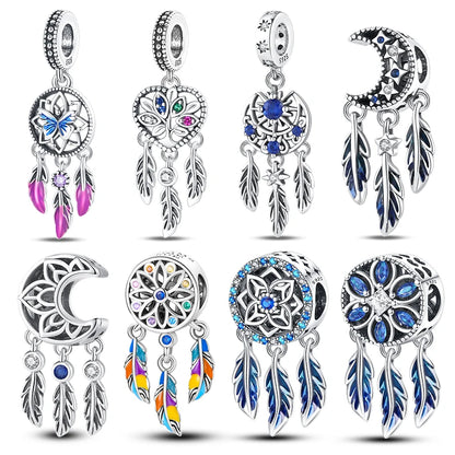 Modische 925er-Sterlingsilber-Charms mit buntem Traumfänger, Perlen für Qikaola 925 Original-Armbänder, exquisiter DIY-Schmuck, Geschenke