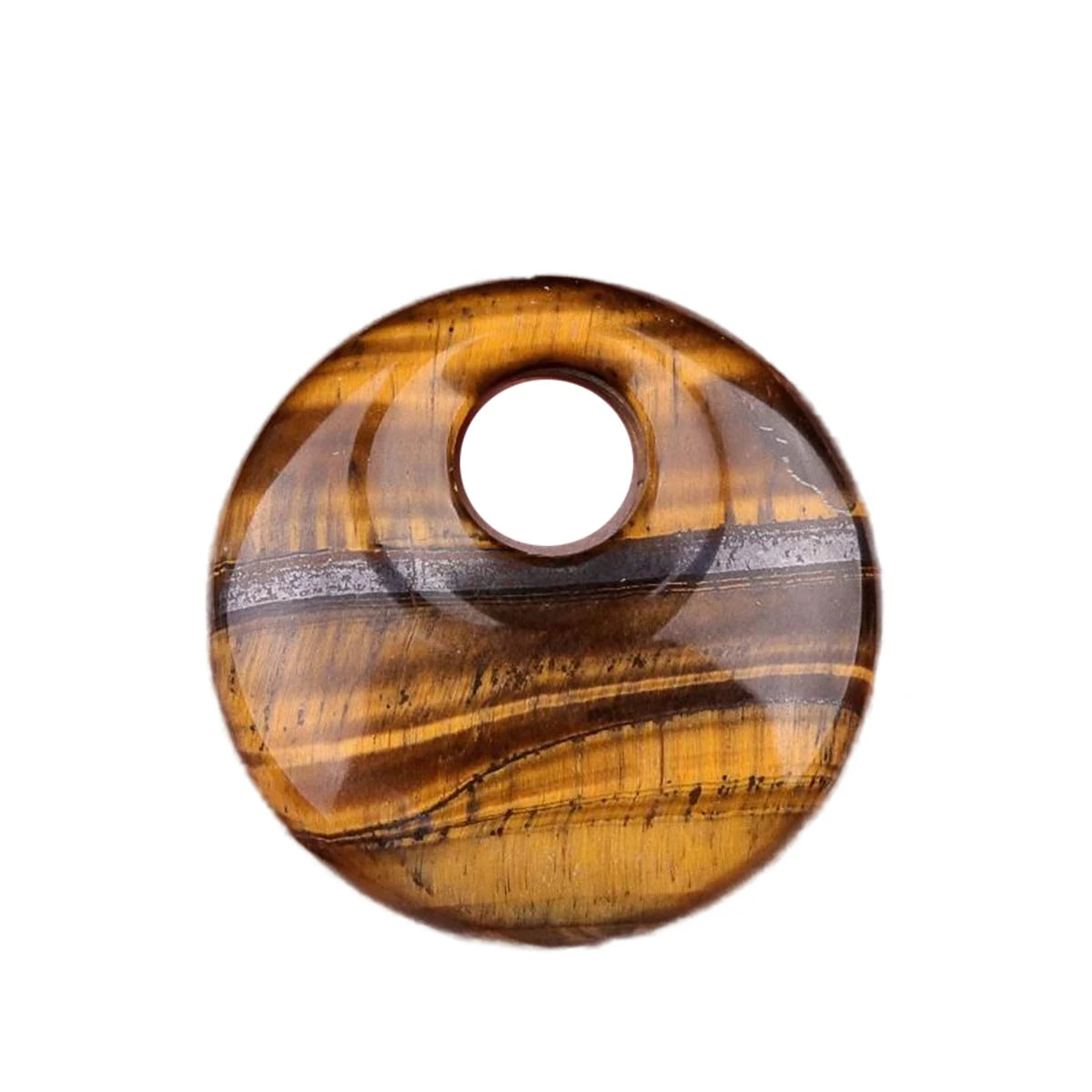 Gelbes Tigerauge, 30 mm, Donut-Edelstein-Charms für die Herstellung von Schmuck, 8 mm Loch, Polieren, runder Glücksmünzenschutz, Sicherheit, Heilung