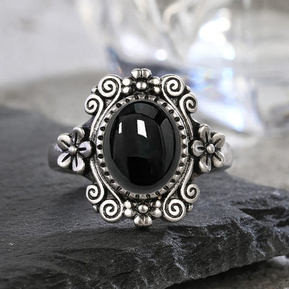 925 Silber Blume 8 * 10 mm Mondstein Ring Vintage Stil Damen Party Schmuck Geschenk für Frauen