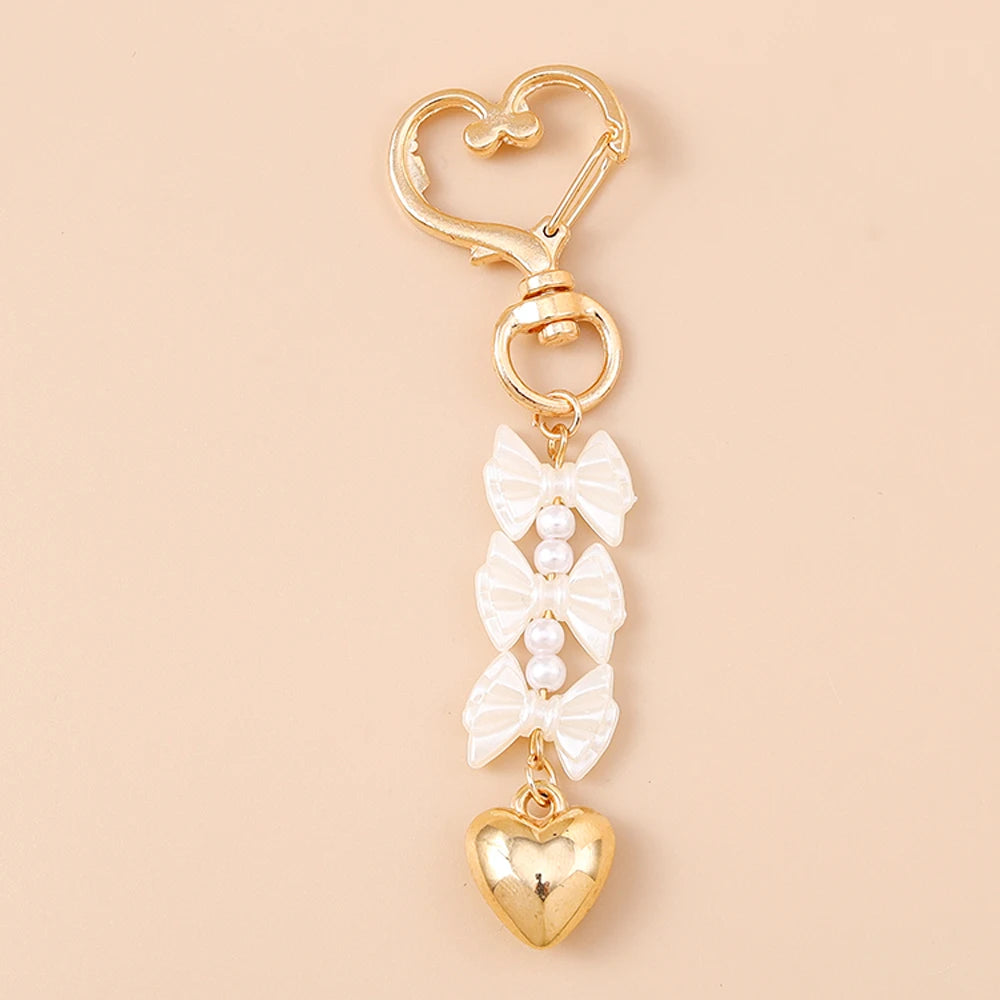 Aihua süße Y2K Metall Perle Liebe Herz Schleife Schlüsselanhänger für Frauen Mädchen Handtasche Anhänger DIY Schlüsselanhänger handgemachte Schmuck Geschenke