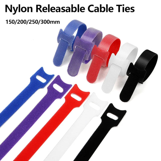 100 Stück wiederverwendbare Schlaufenbinder, Kabelbinder, 150/200/250/300 mm, Mauskabelmanagement, kein Kleber, selbstklebende Bänder, Nylon-Kabel-Organizer