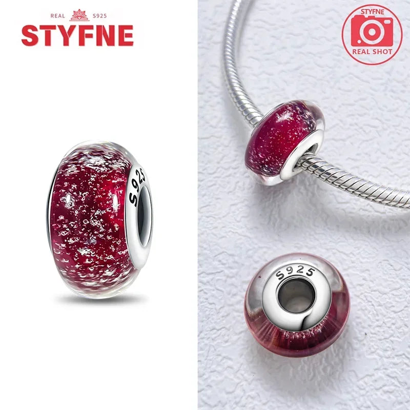 Echtes Sterlingsilber 925, Blumen-Charms, Glas, neue Original-Perle, bunt, Murano, passend für Original-Armbänder, DIY für Frauen, Schmuck, Geschenke