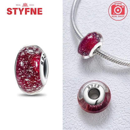 Echtes Sterlingsilber 925, Blumen-Charms, Glas, neue Original-Perle, bunt, Murano, passend für Original-Armbänder, DIY für Frauen, Schmuck, Geschenke