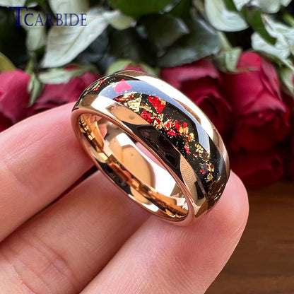 Dropshipping 6mm 8mm 18k Gold Farbe Kuppel Ehering Schöner Wolframkarbid Ring mit roter und Goldfolieninlage Comfort Fit