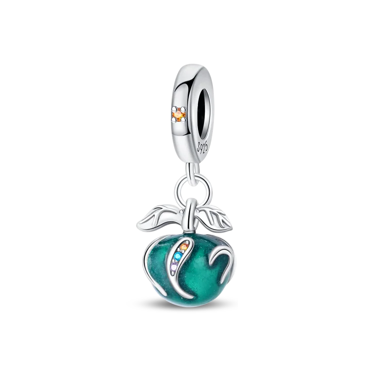 Anhänger aus 925er-Sterlingsilber, grüne Serie, Blumenbaum, Apfel-Anhänger, DIY, feine Perlen, passend für Original-Charms-Armbänder, Damenschmuck, Diy