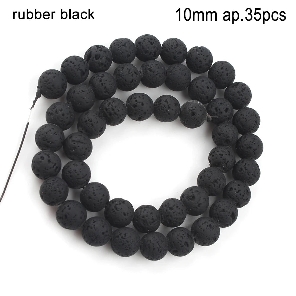 Schwarze vulkanische Lavagesteinperlen, Mineralperlen, Charms, Rohrwürfel, runde geometrische Formperlen für Schmuckherstellung, DIY-Armband