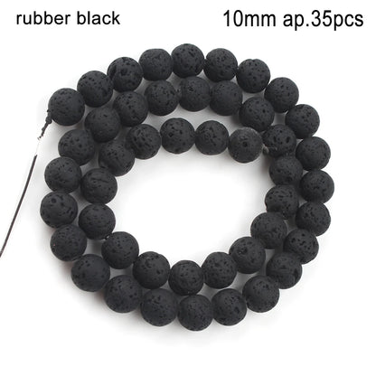 Schwarze vulkanische Lavagesteinperlen, Mineralperlen, Charms, Rohrwürfel, runde geometrische Formperlen für Schmuckherstellung, DIY-Armband