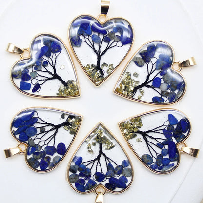 12 Stück Mix Stein Amethyst Lapislazuli Kristall Herz Lebensbaum Anhänger für DIY Herstellung Naturstein Halskette Ohrring Zubehör