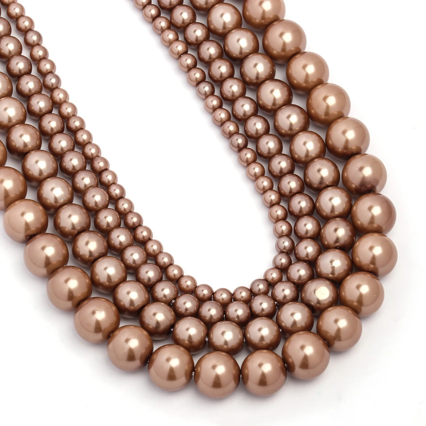 Großhandel Bulk Brown Shell Pearl Bead Runde lose Distanzperlen für Schmuckherstellung DIY Geschenk Armband Halskette 15'' 4 6 8 10mm