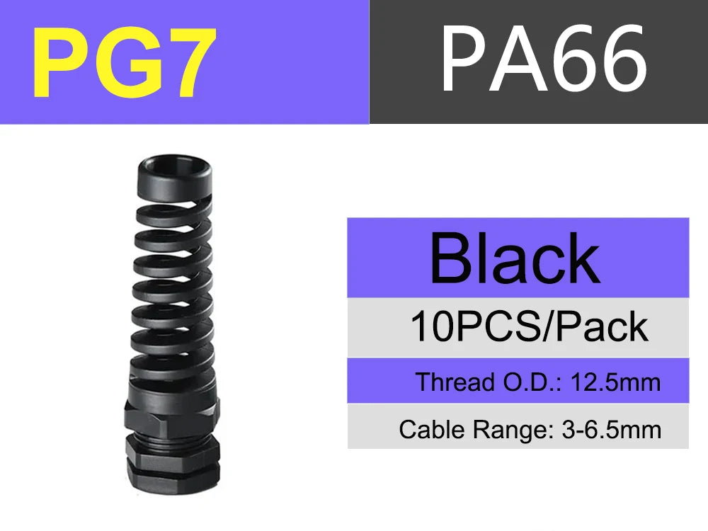 Biegensicher PG7 PG9 PG11 PG21 Entry Schwarz-Weiß-Nylon Flexible Kabelverschraubung Zugentlastung